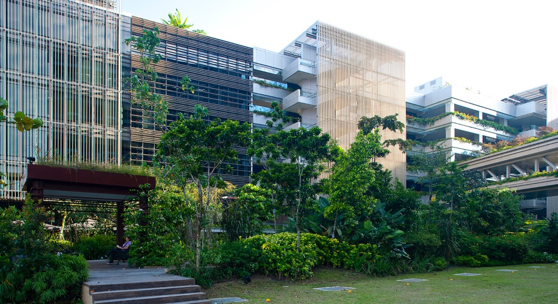 Khoo Teck Puat Hospital in Singapore, which is embedded in a forest setting.